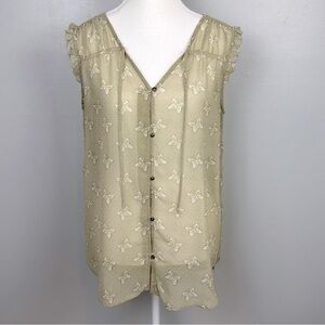 Matilda Jane sheer sleeveless butterfly button front top, size medium.